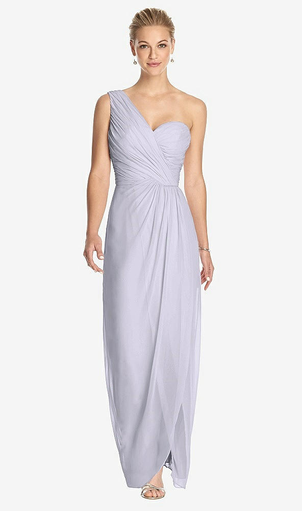 Front View - Silver Dove One-Shoulder Draped Maxi Dress with Front Slit - Aeryn