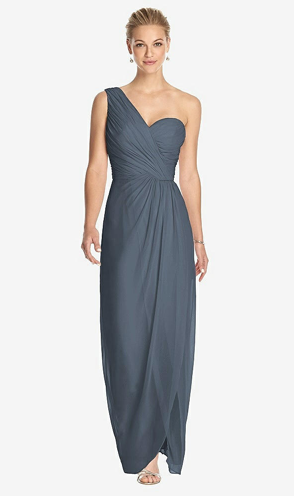 Front View - Silverstone One-Shoulder Draped Maxi Dress with Front Slit - Aeryn