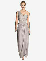 Front View Thumbnail - Taupe One-Shoulder Draped Maxi Dress with Front Slit - Aeryn