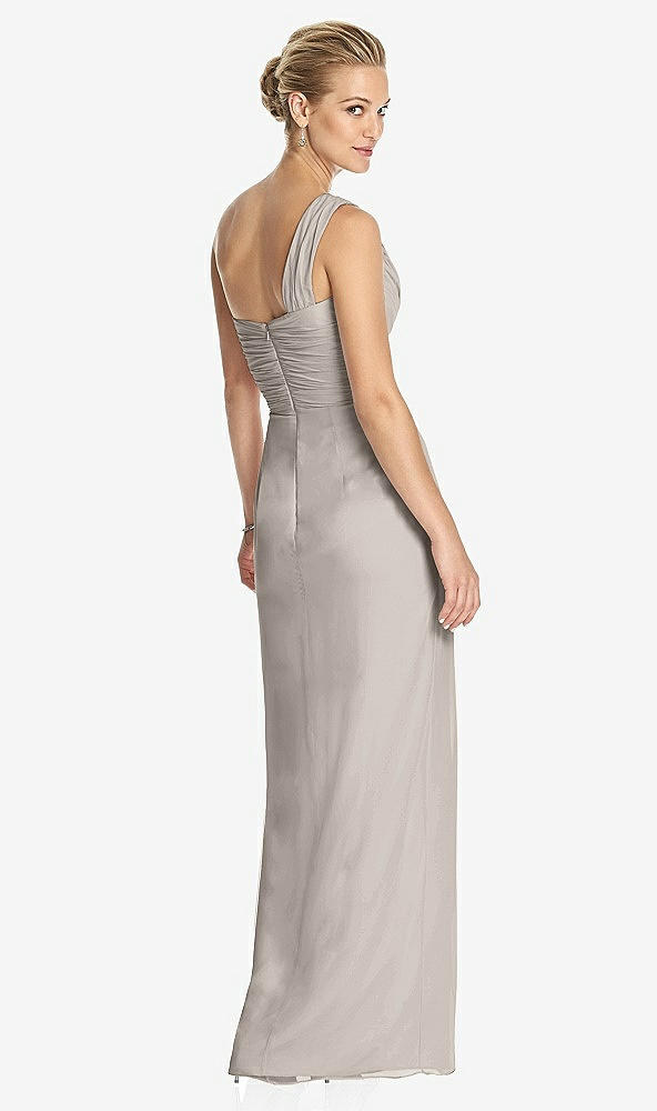 Back View - Taupe One-Shoulder Draped Maxi Dress with Front Slit - Aeryn