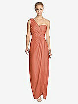 Front View Thumbnail - Terracotta Copper One-Shoulder Draped Maxi Dress with Front Slit - Aeryn