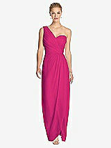 Front View Thumbnail - Think Pink One-Shoulder Draped Maxi Dress with Front Slit - Aeryn