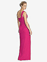 Rear View Thumbnail - Think Pink One-Shoulder Draped Maxi Dress with Front Slit - Aeryn