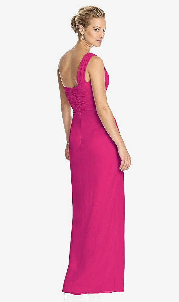 Back View - Think Pink One-Shoulder Draped Maxi Dress with Front Slit - Aeryn
