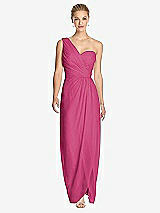 Front View Thumbnail - Tea Rose One-Shoulder Draped Maxi Dress with Front Slit - Aeryn