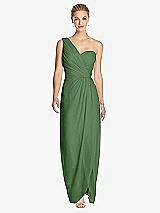 Front View Thumbnail - Vineyard Green One-Shoulder Draped Maxi Dress with Front Slit - Aeryn