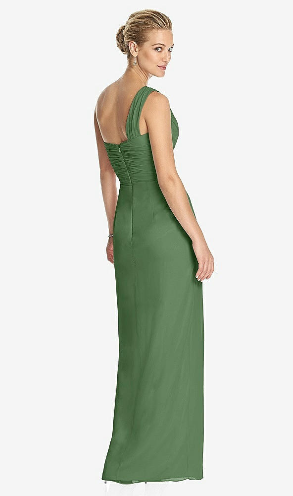 Back View - Vineyard Green One-Shoulder Draped Maxi Dress with Front Slit - Aeryn