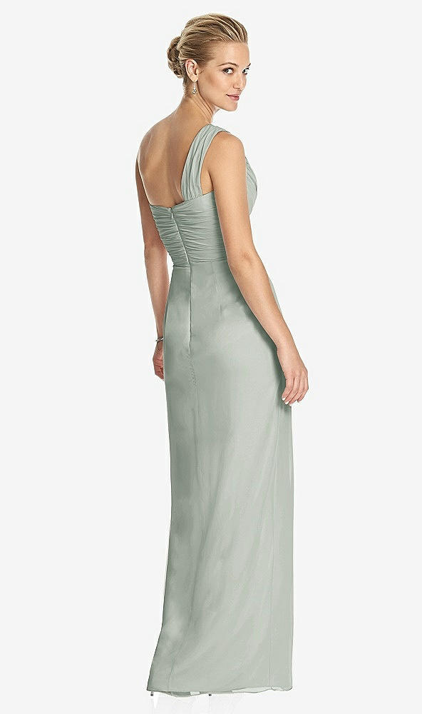 Back View - Willow Green One-Shoulder Draped Maxi Dress with Front Slit - Aeryn