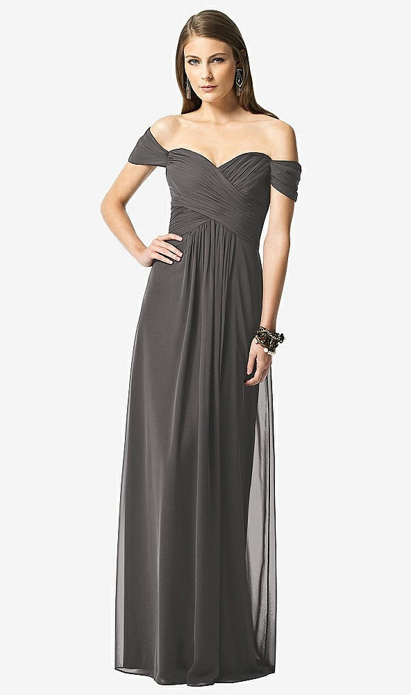 Front View - Caviar Gray Off-the-Shoulder Ruched Chiffon Maxi Dress - Alessia