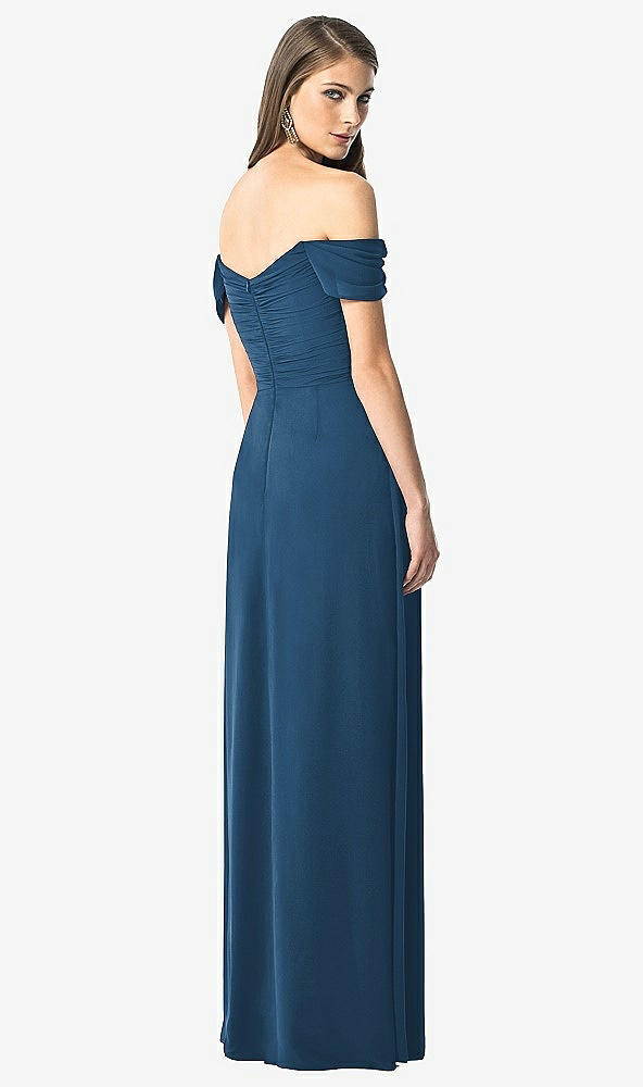Back View - Dusk Blue Off-the-Shoulder Ruched Chiffon Maxi Dress - Alessia