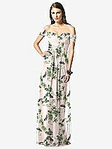 Front View Thumbnail - Palm Beach Print Off-the-Shoulder Ruched Chiffon Maxi Dress - Alessia