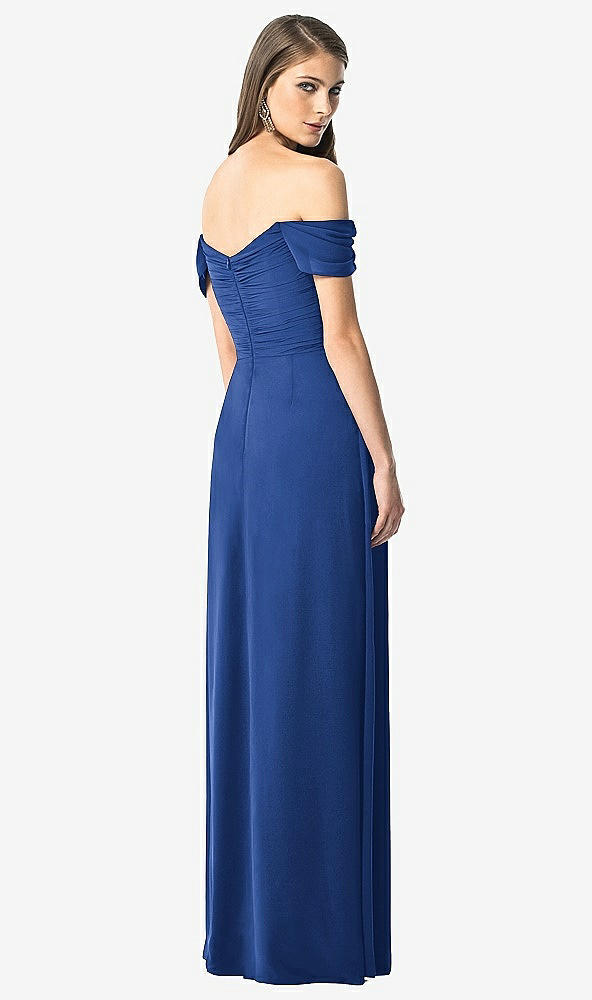 Back View - Classic Blue Off-the-Shoulder Ruched Chiffon Maxi Dress - Alessia