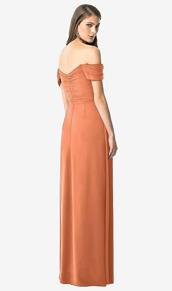 Back View - Sweet Melon Off-the-Shoulder Ruched Chiffon Maxi Dress - Alessia