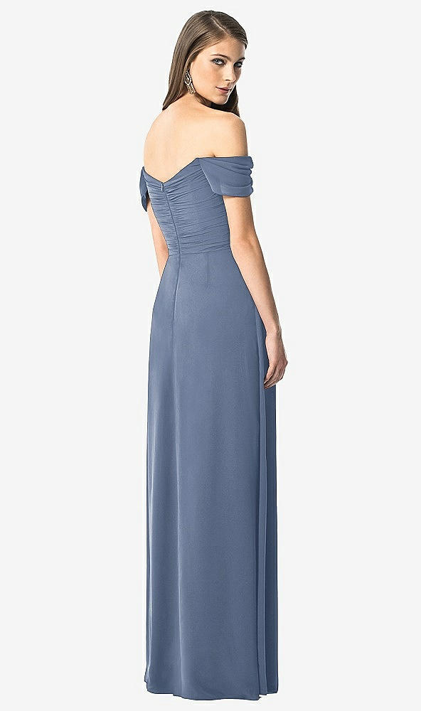 Back View - Larkspur Blue Off-the-Shoulder Ruched Chiffon Maxi Dress - Alessia