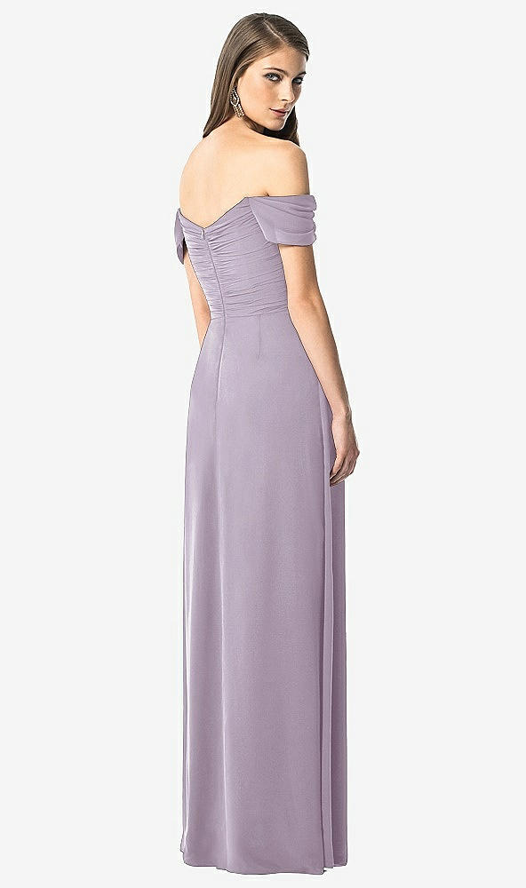 Back View - Lilac Haze Off-the-Shoulder Ruched Chiffon Maxi Dress - Alessia