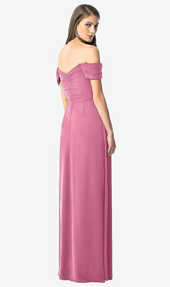 Back View - Orchid Pink Off-the-Shoulder Ruched Chiffon Maxi Dress - Alessia