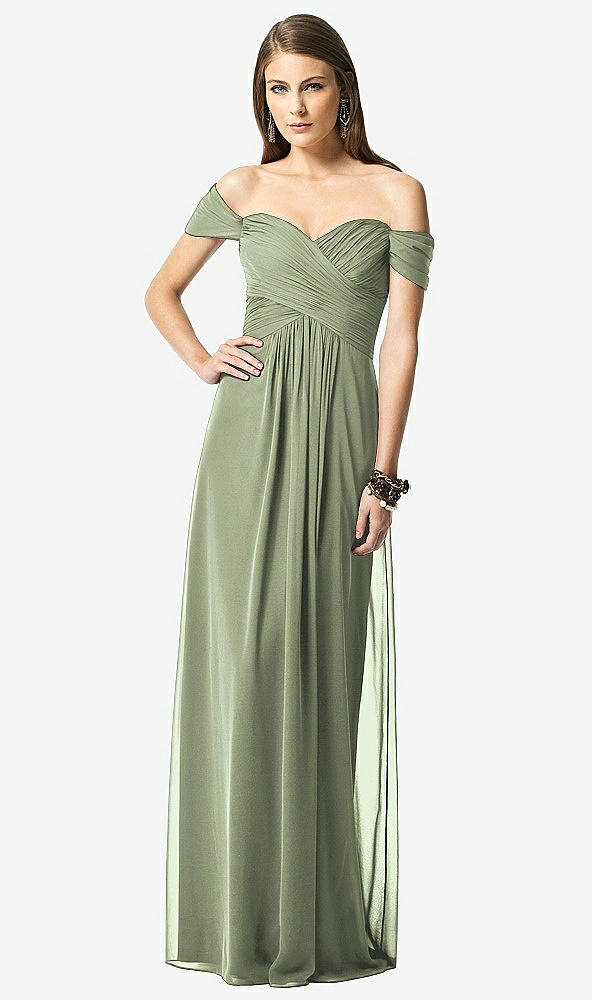 Front View - Sage Off-the-Shoulder Ruched Chiffon Maxi Dress - Alessia