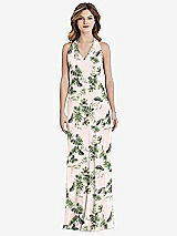 Rear View Thumbnail - Palm Beach Print V-Neck Halter Chiffon Maxi Dress - Taryn