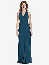 Rear View Thumbnail - Atlantic Blue V-Neck Halter Chiffon Maxi Dress - Taryn