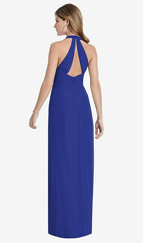Front View - Cobalt Blue V-Neck Halter Chiffon Maxi Dress - Taryn
