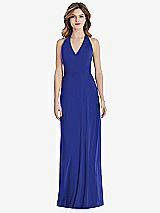 Rear View Thumbnail - Cobalt Blue V-Neck Halter Chiffon Maxi Dress - Taryn