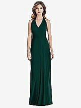 Rear View Thumbnail - Evergreen V-Neck Halter Chiffon Maxi Dress - Taryn
