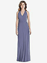 Rear View Thumbnail - French Blue V-Neck Halter Chiffon Maxi Dress - Taryn