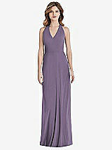 Rear View Thumbnail - Lavender V-Neck Halter Chiffon Maxi Dress - Taryn