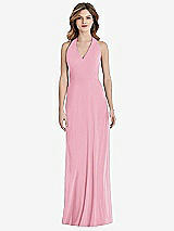 Rear View Thumbnail - Peony Pink V-Neck Halter Chiffon Maxi Dress - Taryn