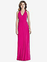 Rear View Thumbnail - Think Pink V-Neck Halter Chiffon Maxi Dress - Taryn