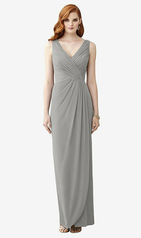 Front View - Chelsea Gray Sleeveless Draped Faux Wrap Maxi Dress - Dahlia