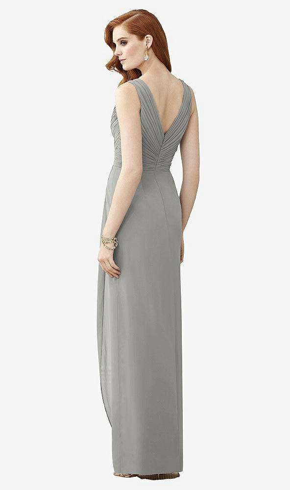 Back View - Chelsea Gray Sleeveless Draped Faux Wrap Maxi Dress - Dahlia