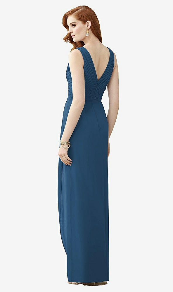 Back View - Dusk Blue Sleeveless Draped Faux Wrap Maxi Dress - Dahlia