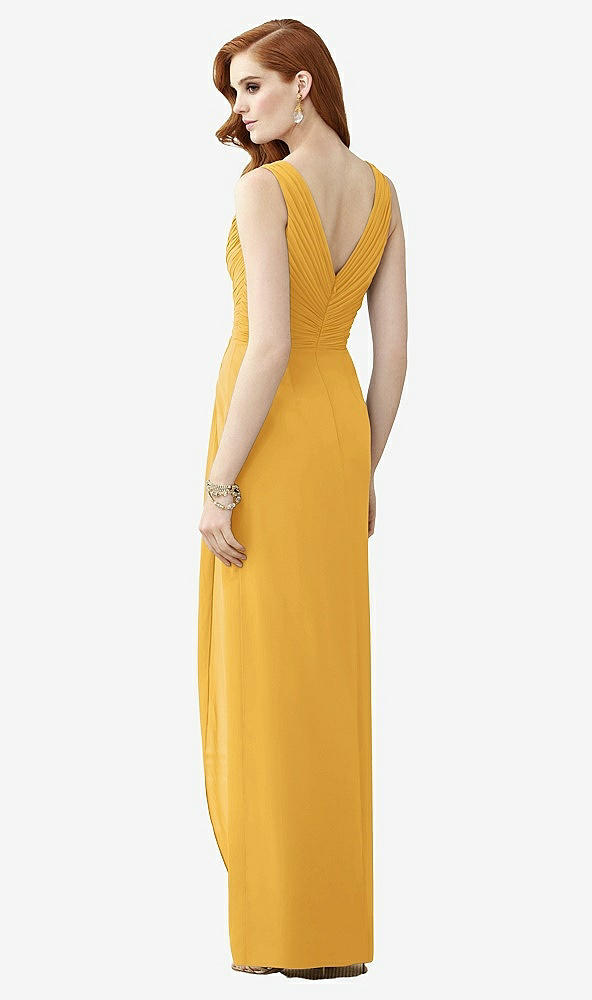 Back View - NYC Yellow Sleeveless Draped Faux Wrap Maxi Dress - Dahlia