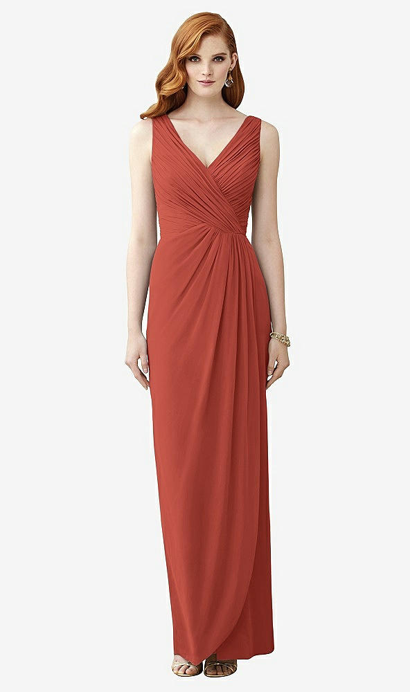 Front View - Amber Sunset Sleeveless Draped Faux Wrap Maxi Dress - Dahlia
