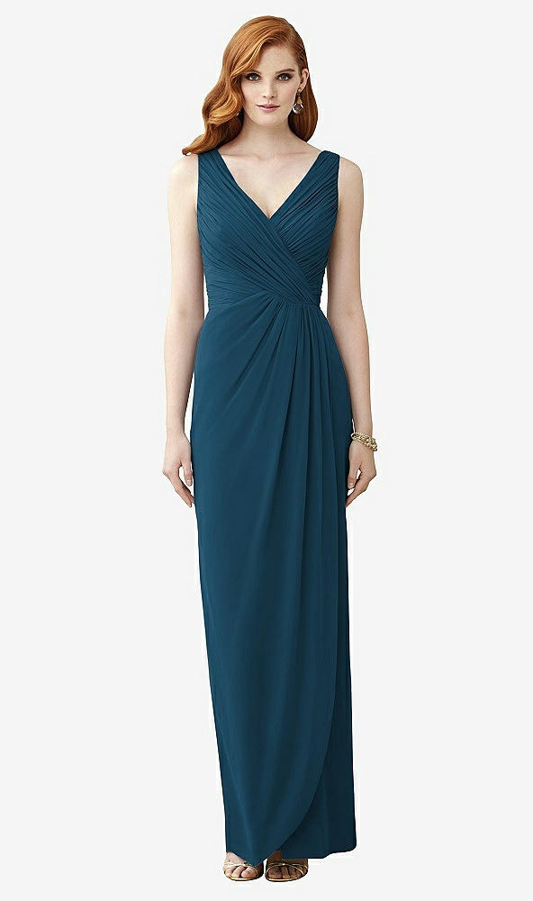 Front View - Atlantic Blue Sleeveless Draped Faux Wrap Maxi Dress - Dahlia