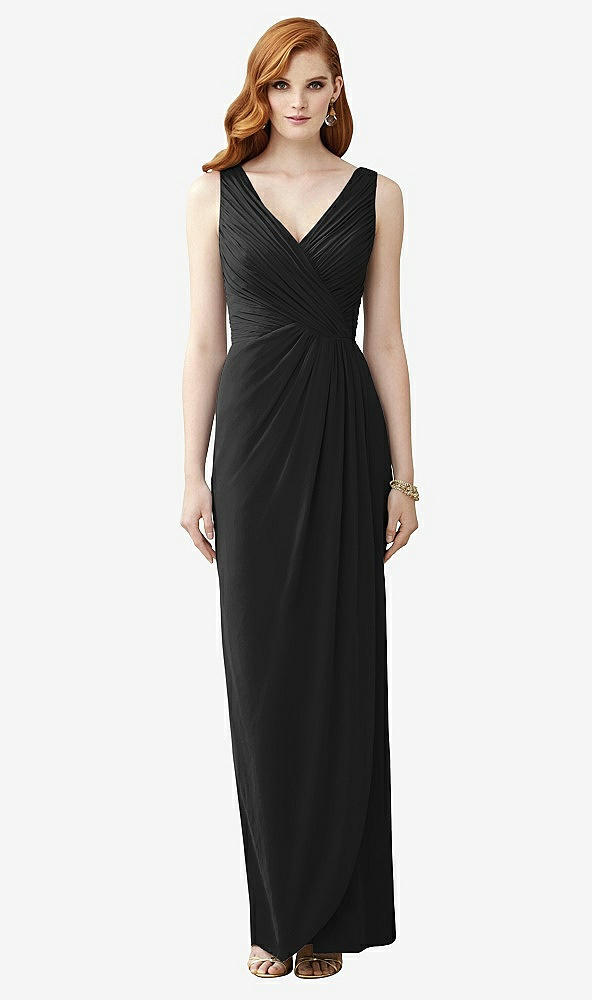 Front View - Black Sleeveless Draped Faux Wrap Maxi Dress - Dahlia