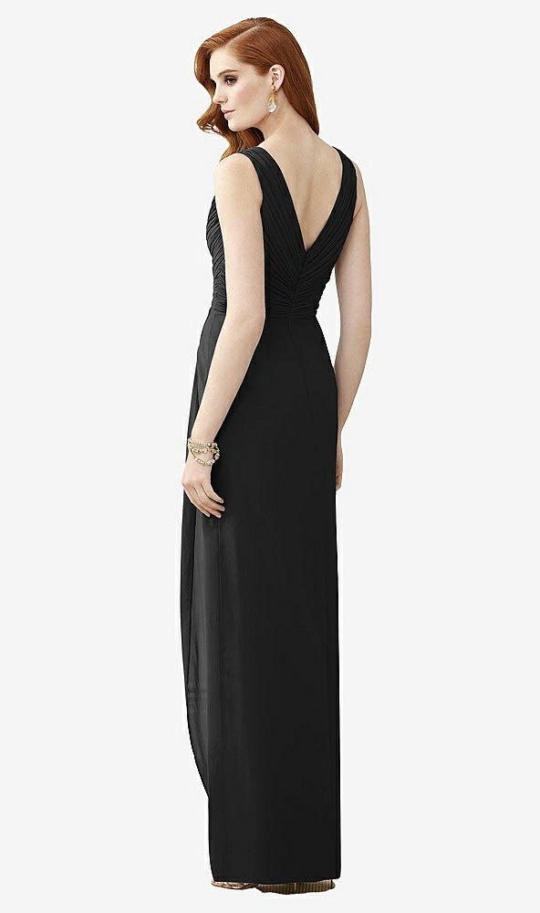 Back View - Black Sleeveless Draped Faux Wrap Maxi Dress - Dahlia