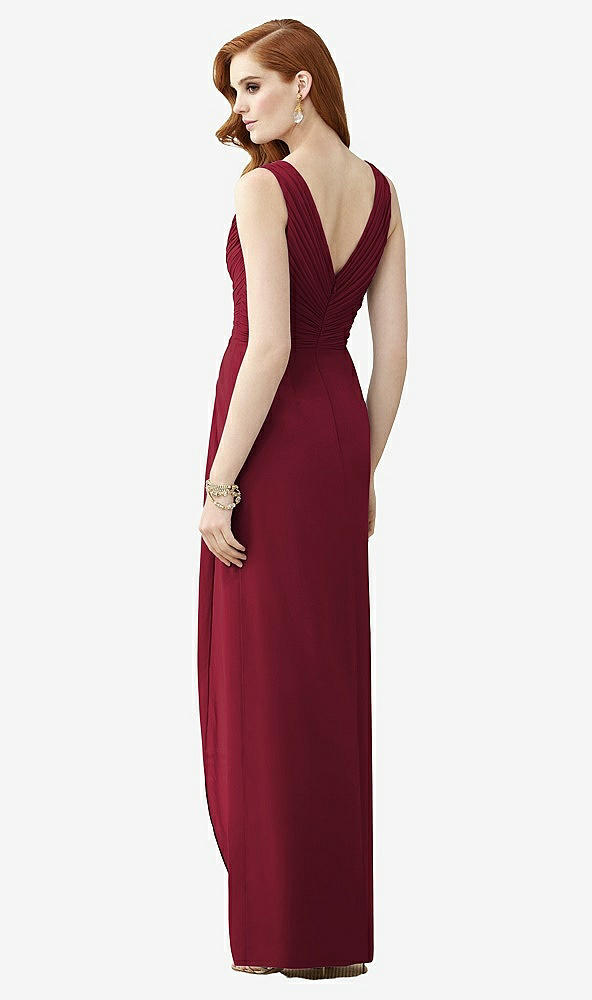 Back View - Burgundy Sleeveless Draped Faux Wrap Maxi Dress - Dahlia