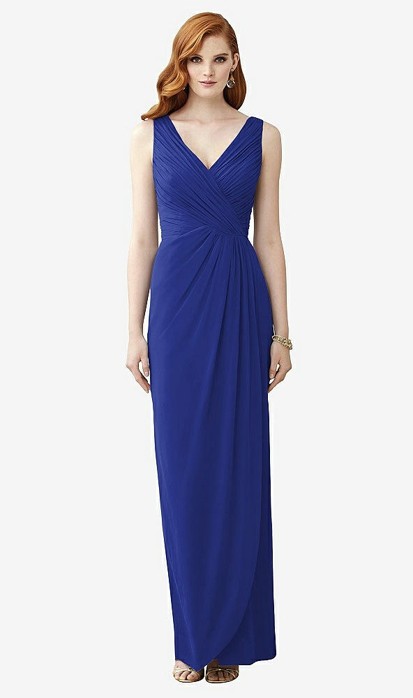 Front View - Cobalt Blue Sleeveless Draped Faux Wrap Maxi Dress - Dahlia