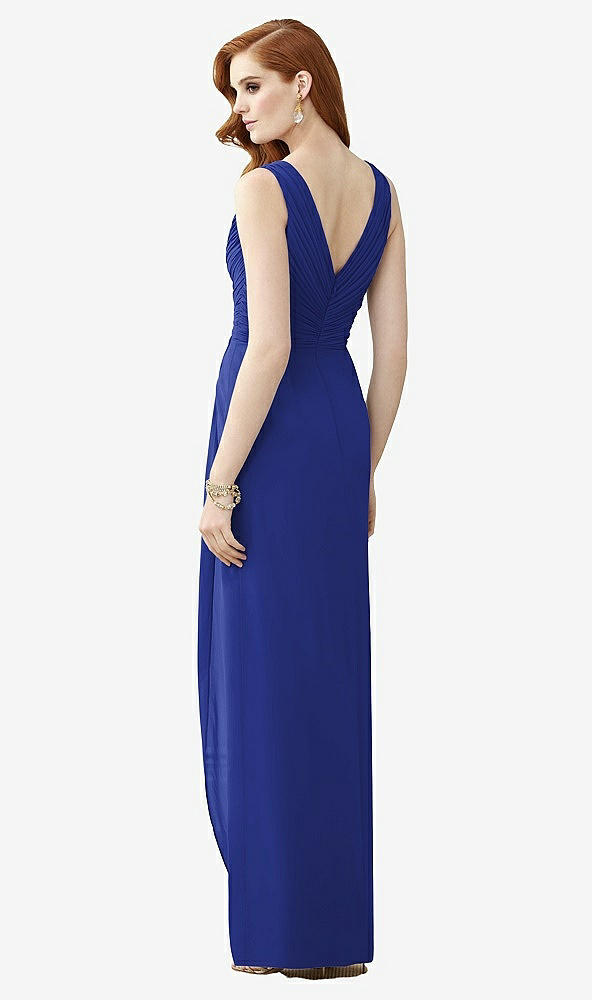 Back View - Cobalt Blue Sleeveless Draped Faux Wrap Maxi Dress - Dahlia