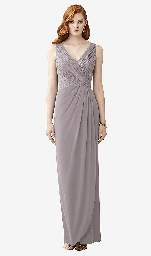 Front View - Cashmere Gray Sleeveless Draped Faux Wrap Maxi Dress - Dahlia