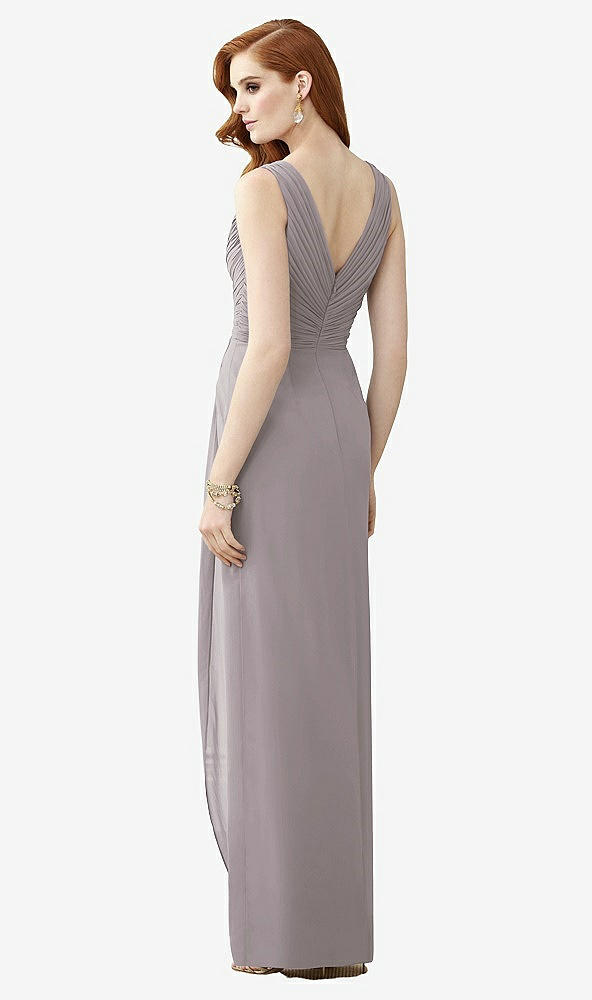Back View - Cashmere Gray Sleeveless Draped Faux Wrap Maxi Dress - Dahlia