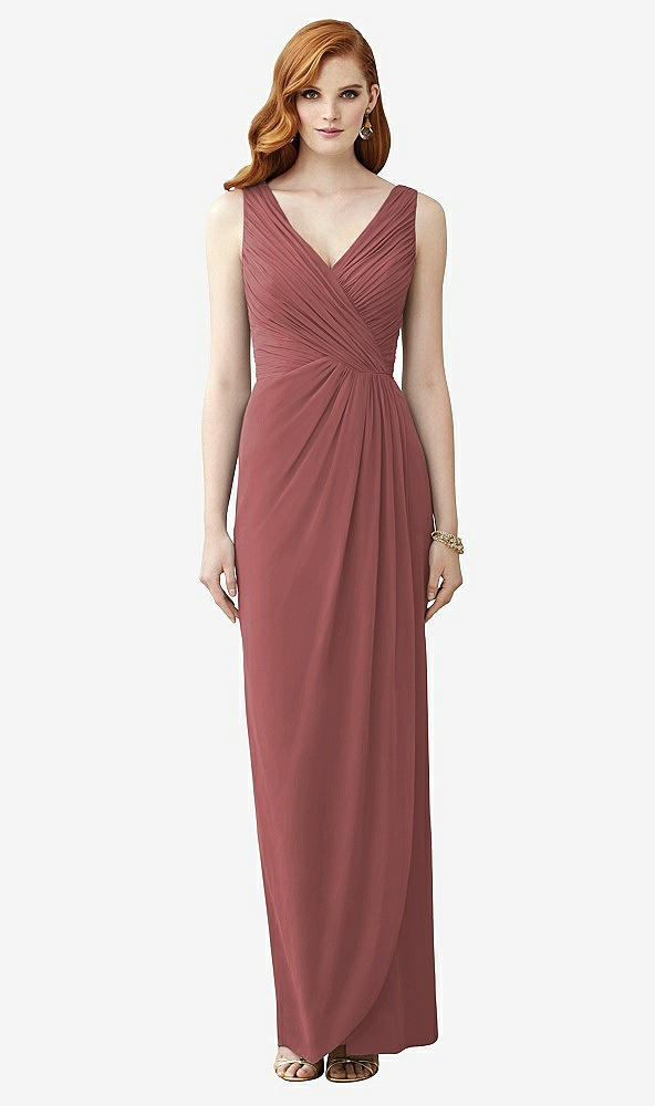 Front View - English Rose Sleeveless Draped Faux Wrap Maxi Dress - Dahlia