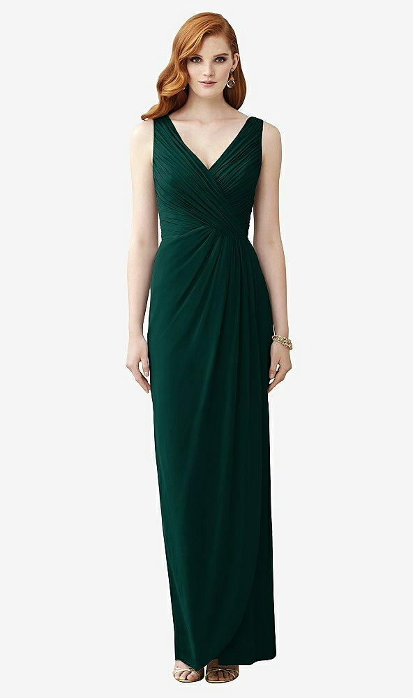 Front View - Evergreen Sleeveless Draped Faux Wrap Maxi Dress - Dahlia