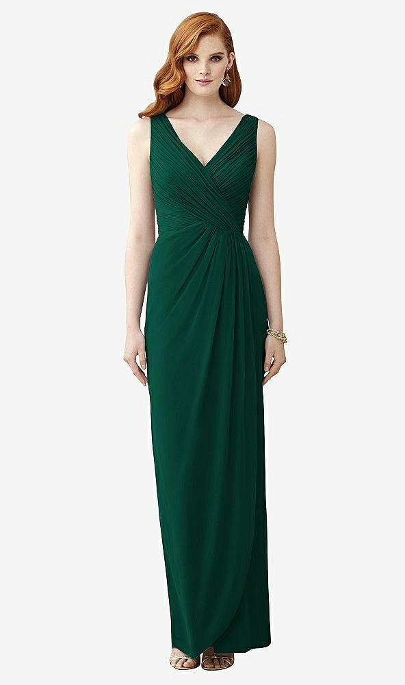 Front View - Hunter Green Sleeveless Draped Faux Wrap Maxi Dress - Dahlia