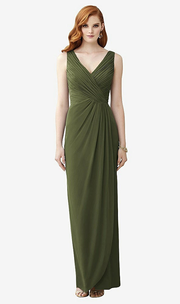 Front View - Olive Green Sleeveless Draped Faux Wrap Maxi Dress - Dahlia