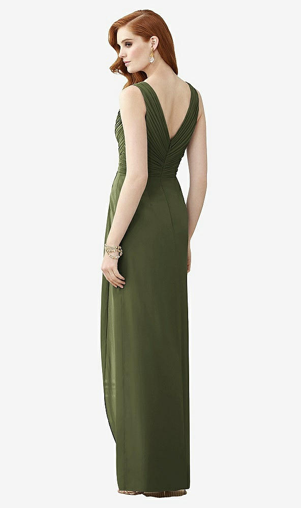 Back View - Olive Green Sleeveless Draped Faux Wrap Maxi Dress - Dahlia