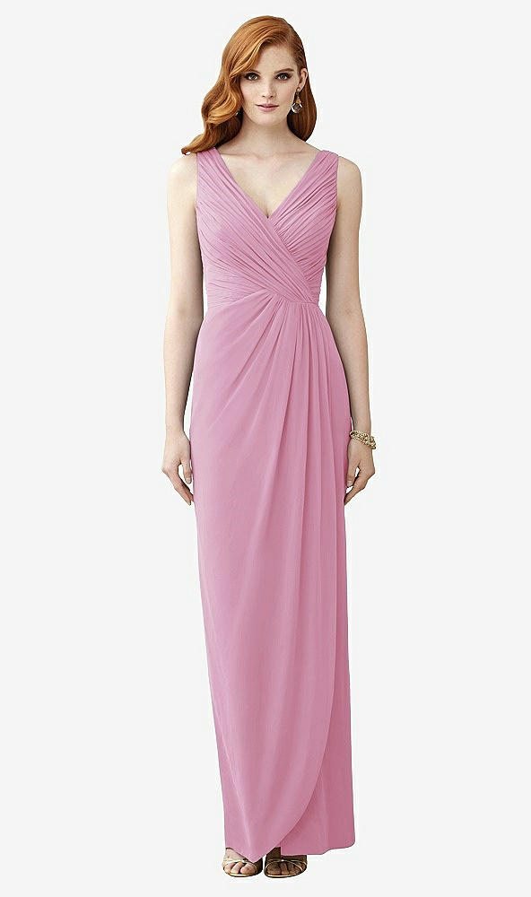 Front View - Powder Pink Sleeveless Draped Faux Wrap Maxi Dress - Dahlia