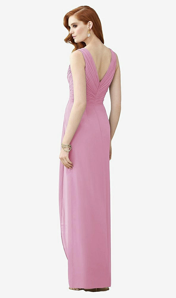 Back View - Powder Pink Sleeveless Draped Faux Wrap Maxi Dress - Dahlia
